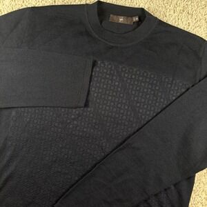 Z‎ Zegna Mens Sweater L 52 Black Wool Blend Geometric Knit Crewneck Luxury Italy